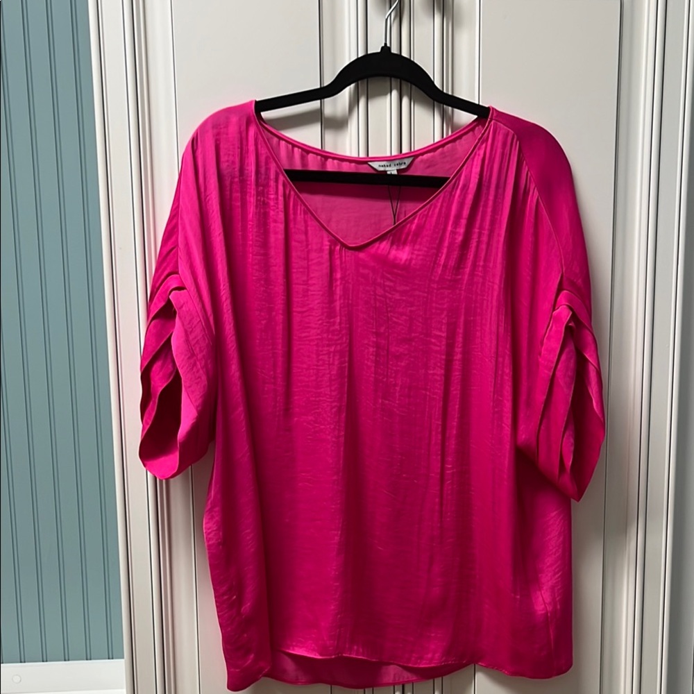 Naked Zebra Pleated Sleeve Women's Pink Top ~ Size Large 
~ NWT